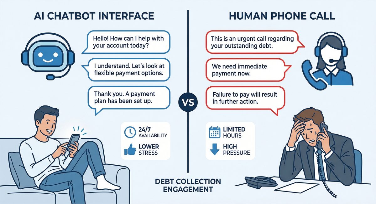 Zakaj se dolžniki lažje pogovorijo z AI kot s človekom — in kaj to pomeni za vašo izterjavo